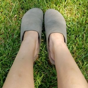 Grey birkenstock slip on shoes